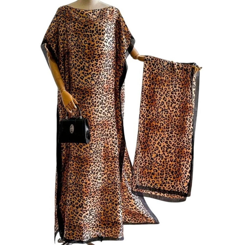 Silk Kaftan Batwing Cheetah Abaya Dashiki Elegant boho Muslim Indian African max